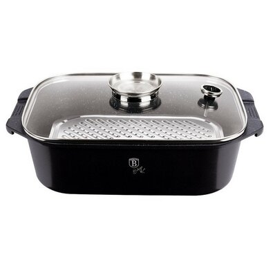 Berlinger Haus Bräter mit Rost und Aromadeckel Granit Diamond Line, 34,5 x 24,5 cm