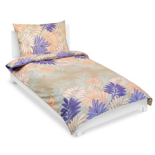 Bellatex Pościel bawełniana Liście łososiowy, fioletowy, 140 x 200 cm, 70 x 90 cm