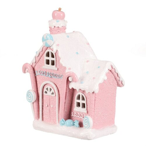Vánoční dekorace Domek z cukrovinek, polyresin, LED, růžová