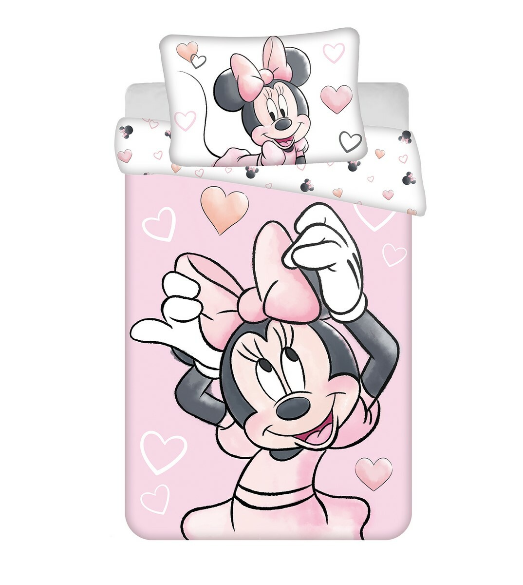 Jerry Fabrics Dětské bavlněné povlečení do postýlky Minnie Blush Pink, 100 x 135 cm, 40 x 60 cm, 17 x 27 cm