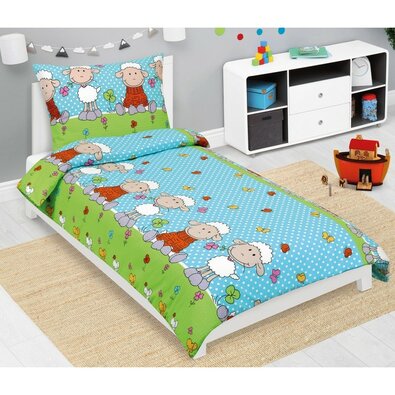 Bellatex Дитяча крепова постільна білизна Овечка синя, 140 x 200, 70 x 90 см