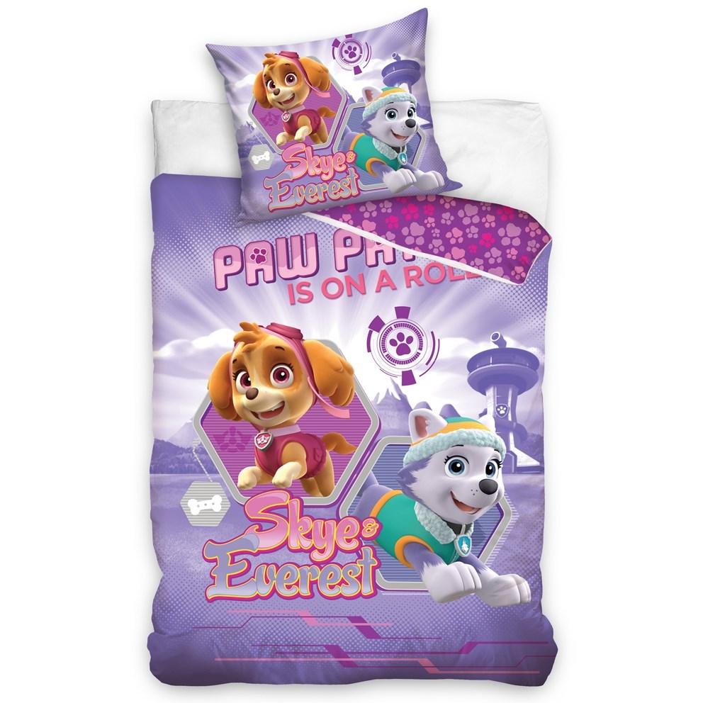 Carbotex Detské bavlnené obliečky Tlapková patrola Sky a Everest fialová, 140 x 200 cm, 70 x 90 cm