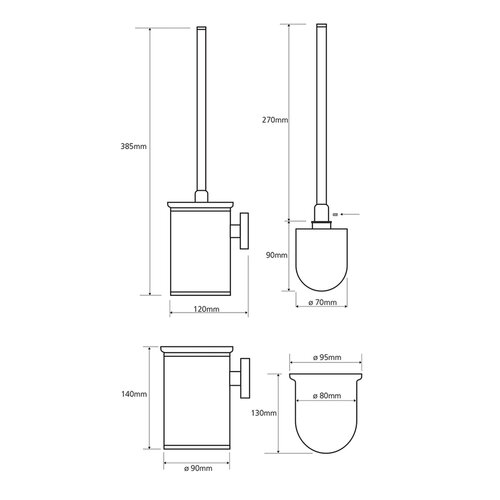 Perie WC SAPHO XR305 X-Round cilindrică mică, perie neagră, alamă