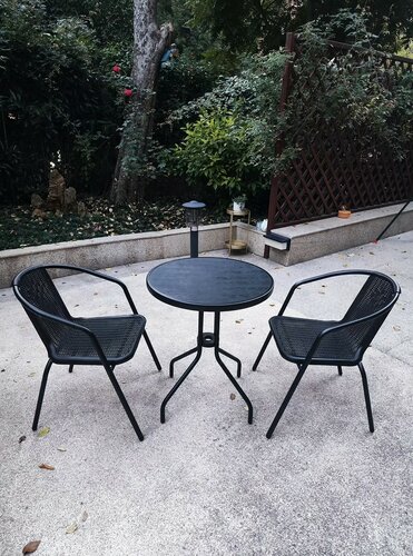 Set mobilier de grădină masă + 2 scaune, negru