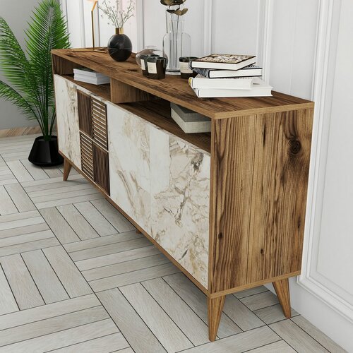 Dulap Milan 2 Walnut and White Marble