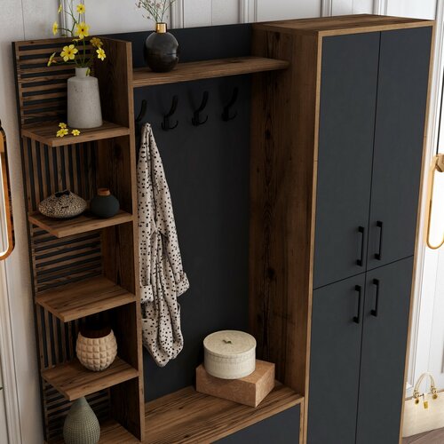 Viyana Walnut, and Anthracite akasztó cipőtárolóval, polcokkal és szekrénnyel