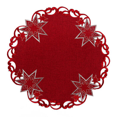 Vianočný vyšívaný obrus Hviezdy červená, pr. 35 cm