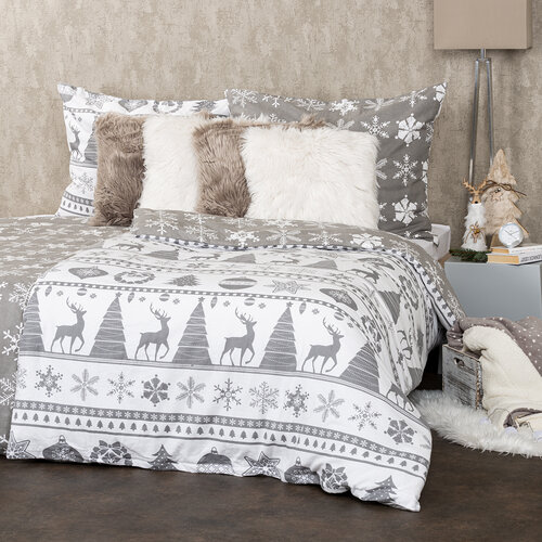 Lenjerie pat bumbac flanel 4Home Christmas Time , gri,  140 x 220 cm, 70 x 90 cm