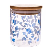 Скляна банка з бамбуковою кришкою Блакитні квіти,440 мл