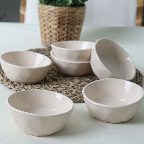 Set de 6 boluri din gresie ceramică Facetta 12 cm, bej
