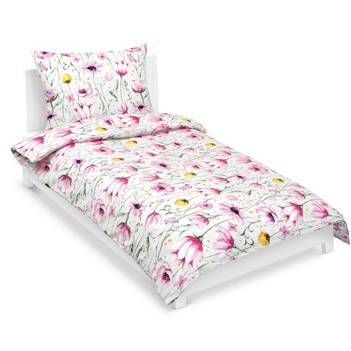 Bellatex Baumwollbettwäsche Wiese Rosa-Grün, 140 x 200 cm, 70 x 90 cm