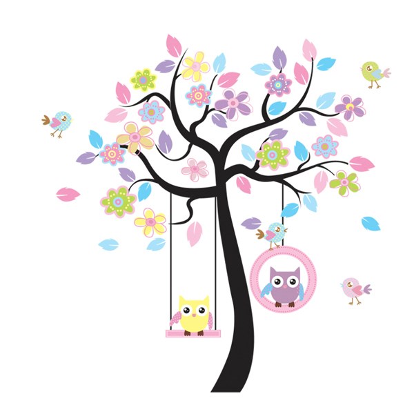 Samolepiaca dekorácia Sovičky na hojdačke