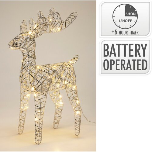 Vánoční svítící sob Silver, 37 x 24 cm, 30micro LED, na baterie