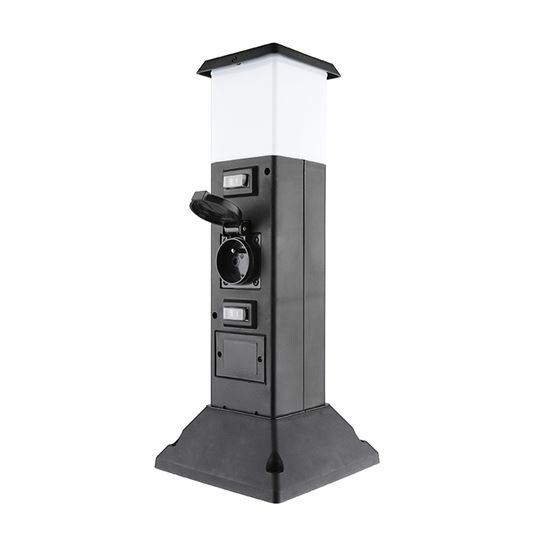Solight PG05 Zahradní sloupek IP44 s LED osvětlením, plast, 2 zásuvky, hranol, černá
