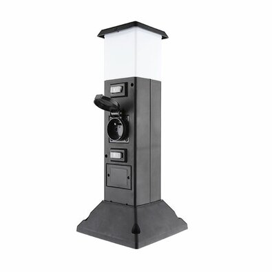 Solight PG05 Záhradný stĺpik IP44 s LED osvetlením, plast, 2 zásuvky, hranol, čierna