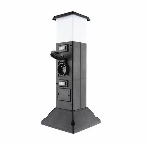 Solight PG05 Zahradní sloupek IP44 s LED osvětlením, plast, 2 zásuvky, hranol, černá