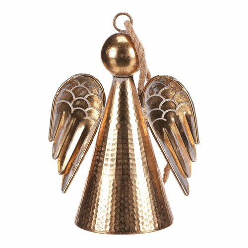 Závesná kovová vianočná dekorácia Anjel zvon 24 cm, zlatá