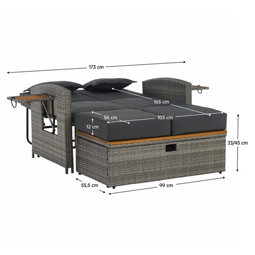 Ogrodowa sofa rattanowa MALORY, szara/naturalna