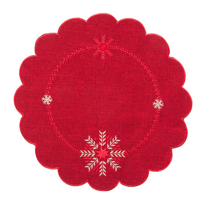 Hópelyhek karácsonyi abrosz piros, átm. 35 cm