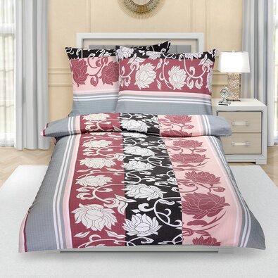 Pościel z kory Piwonia szaro-różowy, 140 x 200 cm, 70 x 90 cm