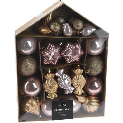 Set decorațiuni Festive de Crăciun roz / auriu, 32buc