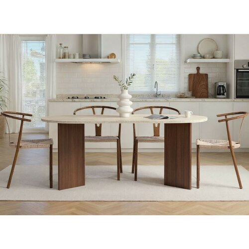 Jídelní stůl Sablin - Travertine, Milano Walnut