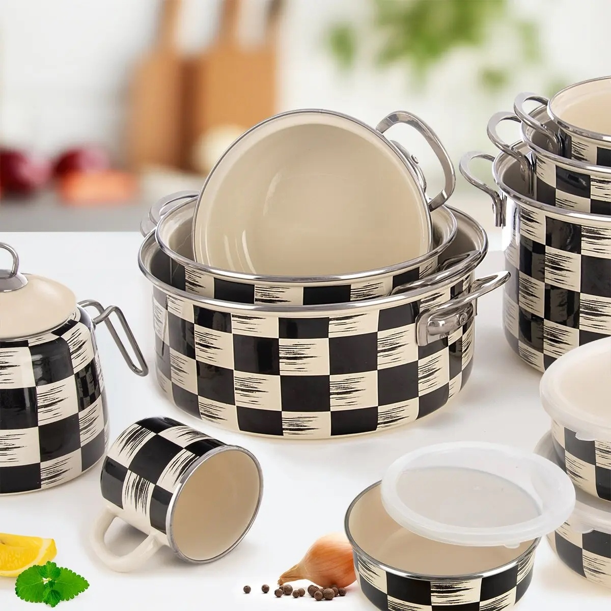 Orion Zománc lábas Chessboard Lem , 5 l, átmérő 26cm termék 2. képe