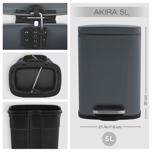 Spirella Pedalno smetnjak Akira 5 l, mat siva