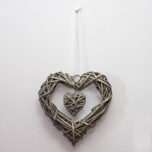 StarDeco Závěsná dekorace Proutěné srdce hnědá, 25 cm