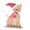 Drevená mačka s pleteným šálom a čiapkou, 29 cm