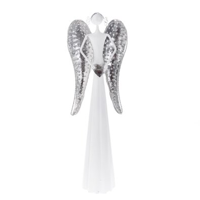 Veľký dekoračný kovový LED anjel so srdcom, 16 x 49 x 9,5 cm, biela