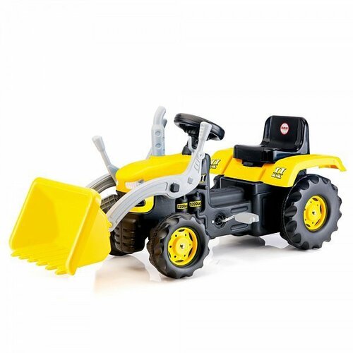 Fotografie Dolu Velký šlapací traktor s rypadlem, žlutý