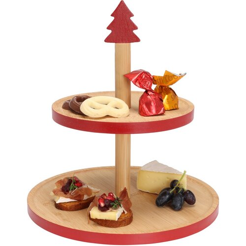 Bambusový etažér na cukroví 2 poschodia, červená