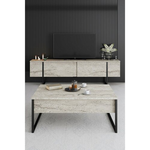 Konferenční stolek Luxe Travertine and Black