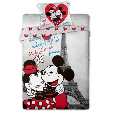 Detské bavlnené obliečky Mickey a Minnie in Paris140 x 200 cm, 70 x 90 cm