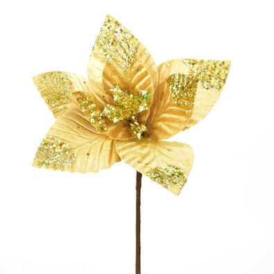 Kwiat świąteczny Ponsettie z brokatem, 25 x 30 cm, złoty
