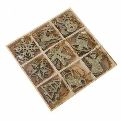 Karácsonyi fa díszek dobozban 36 db, arany