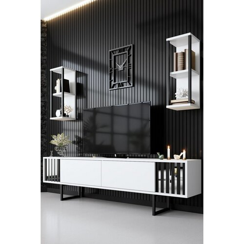 Chrome White and Black TV-asztal polcokkal