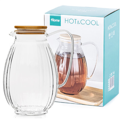 4Home Glaskrug Hot&Cool Juicy mit Bambusdeckel, 1,5 l