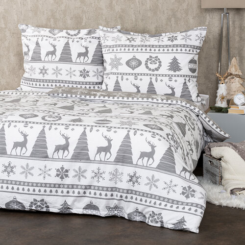 Lenjerie pat bumbac flanel 4Home Christmas Time , gri,  140 x 220 cm, 70 x 90 cm