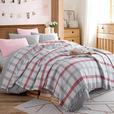 Decke Warm Soft Grau-Rot, 180 x 220 cm