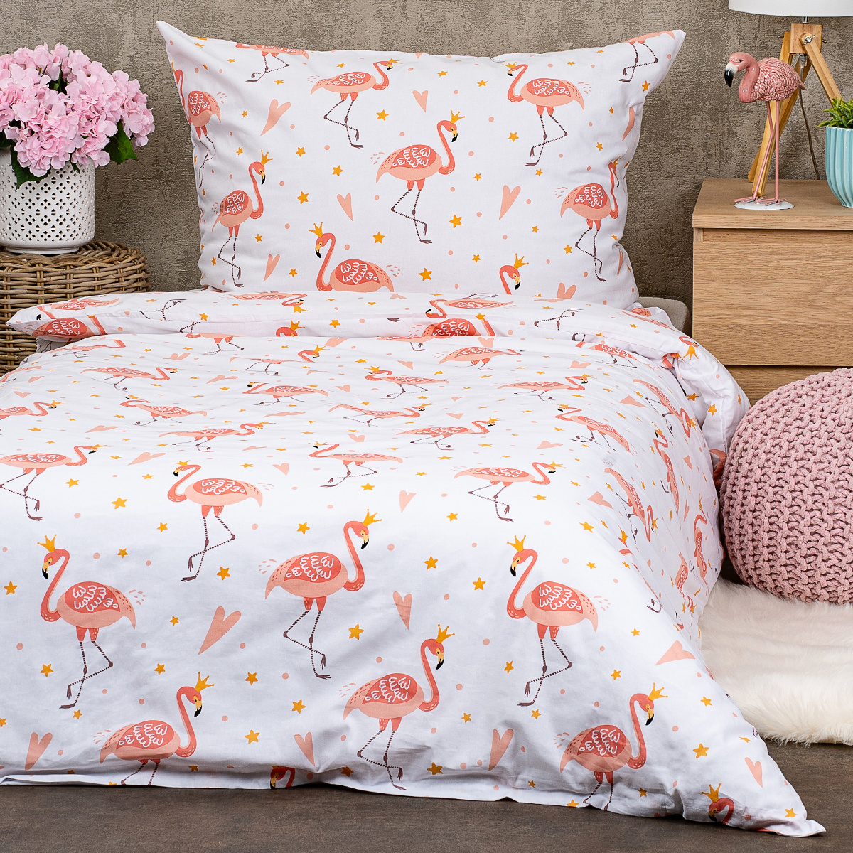 4Home Flamingo gyerek pamut ágyneműhuzat, 140 x 200 vcm, 70 x 90 cm, 140 x 200 cm, 70 x 90 cm