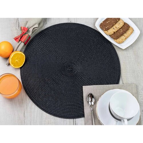 Altom Servietni prtiček Straw črn, premer 38 cm,set 4 kosov