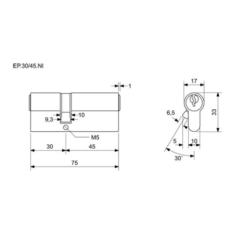 Richter EP.30/45.NI wkładka cylindryczna budowlana 30 +45 mm, 3 klucze