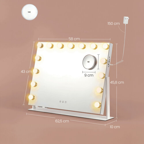 Kosmetické zrcadlo GLOW Bulb se stmívatelným LED osvětlením a USB