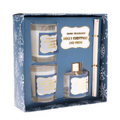 Zestaw upominkowy Boże Narodzenie i śnieg, 16,6 x 16,6 x 5,7 cm, dyfuzor + 2 świeczki zapachowe