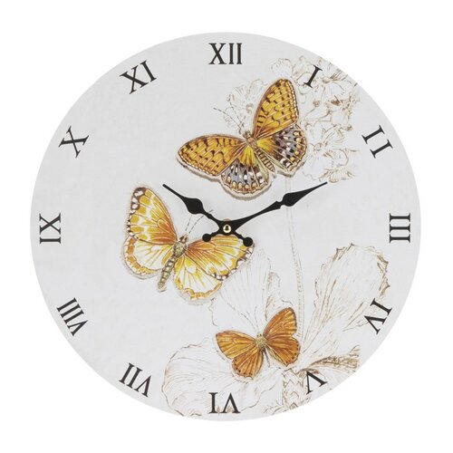 Nástěnné hodiny Butterfly, žlutá