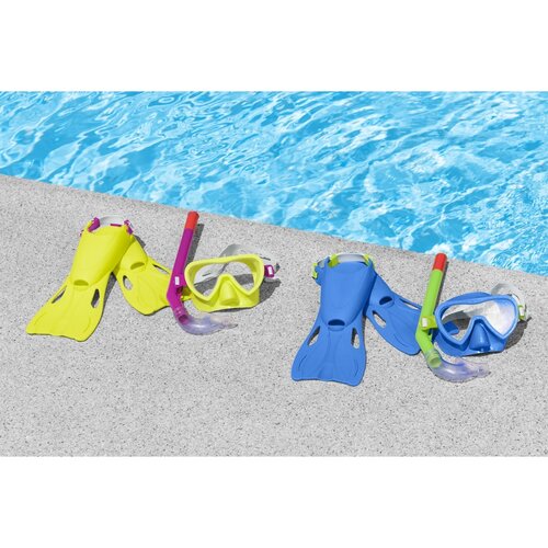 Bestway Schnorchelset Lil Flapper - Flossen, Taucherbrille, Schnorchel, gelb-rosa