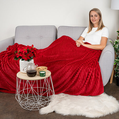 4Home Decke Lammfelloptik Stripe Burgundy, 150 x 200 cm