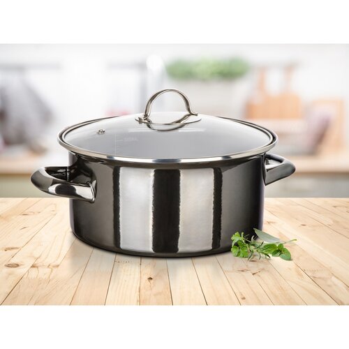 Banquet Emajlirana posoda METALLIC Black 22 cm,3,7 5 l, s pokrovom